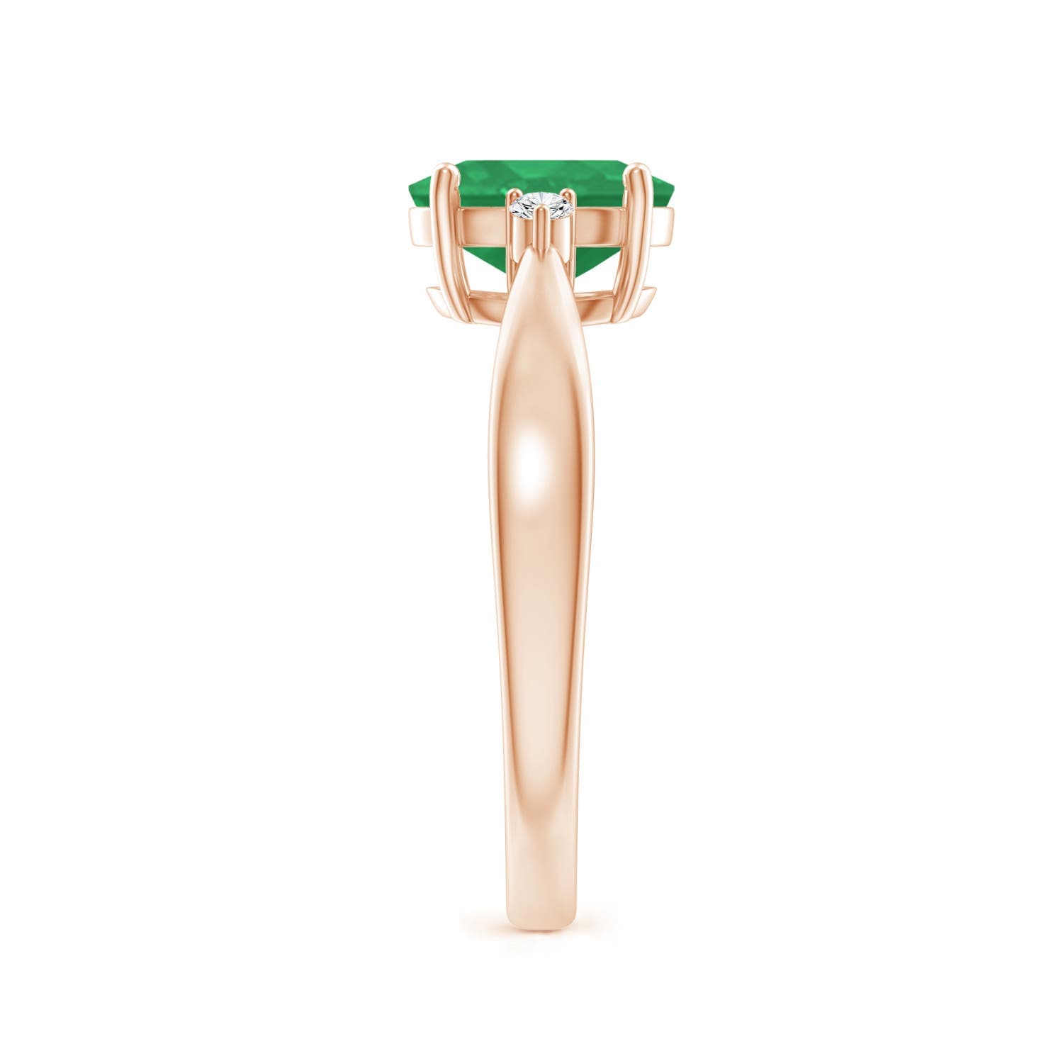 Tapered Shank Emerald Solitaire Engagement Ring with Diamond Accents