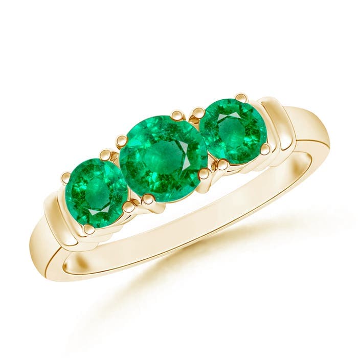 Vintage Style Three Stone Emerald Engagement Ring