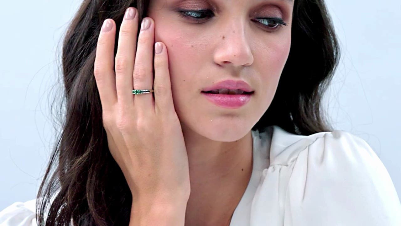 Vintage Style Three Stone Emerald Engagement Ring