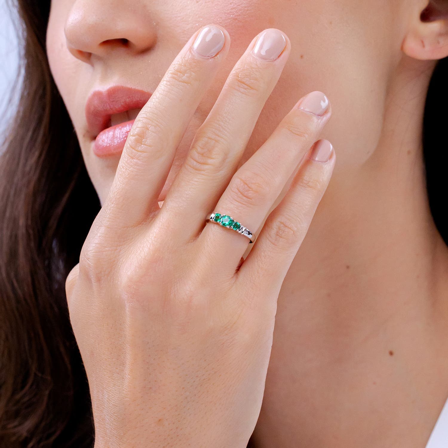 Vintage Style Three Stone Emerald Engagement Ring