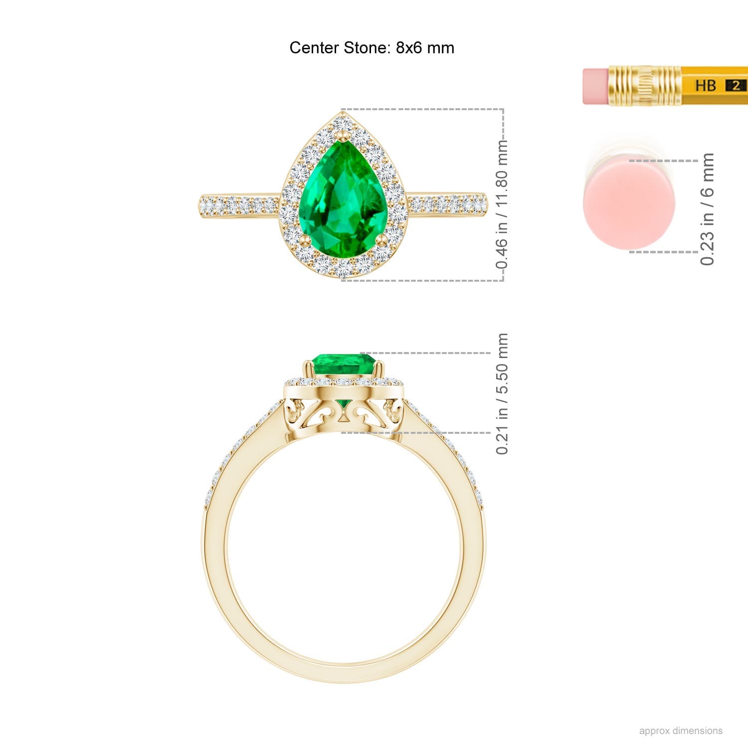 Prong-Set Pear Emerald Engagement Ring with Diamond Halo