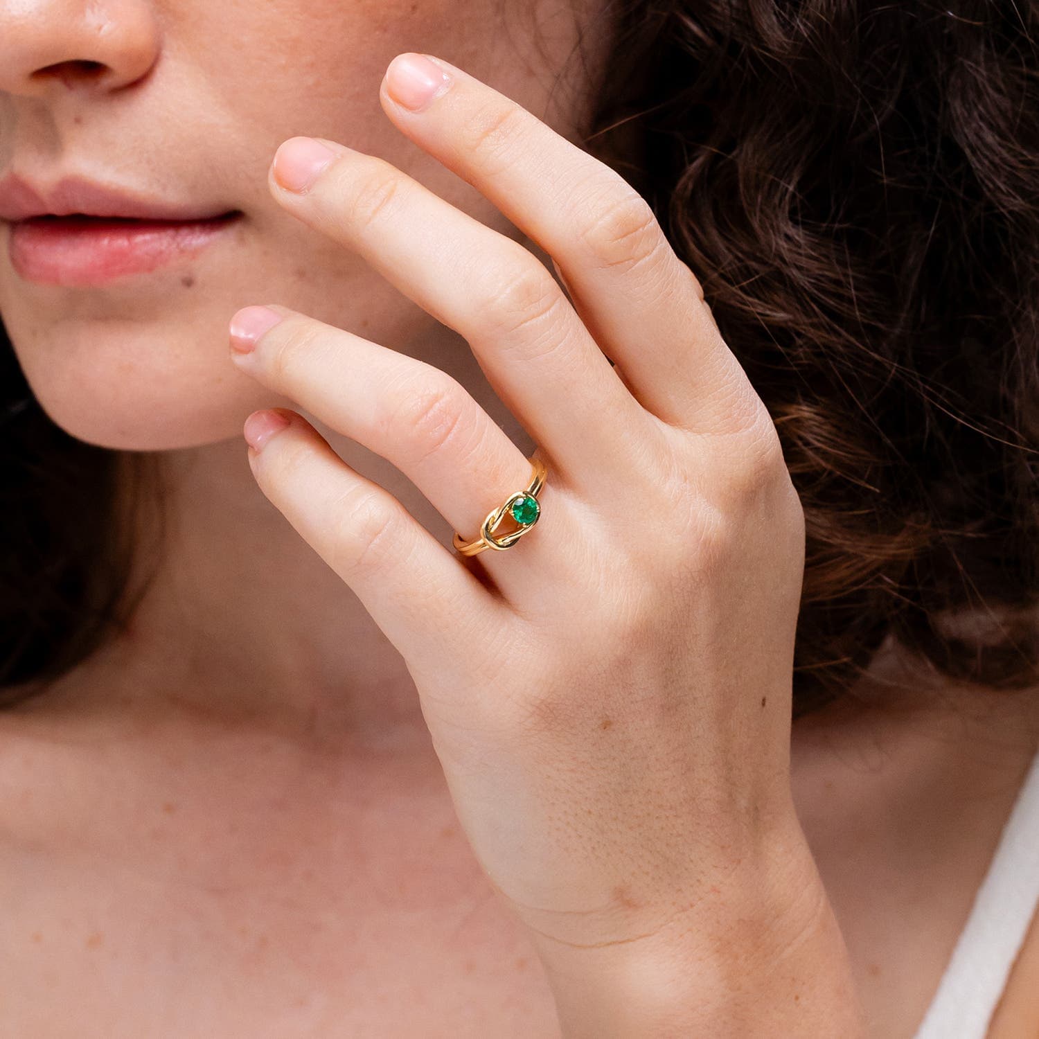 Solitaire Emerald Infinity Knot Engagement Ring