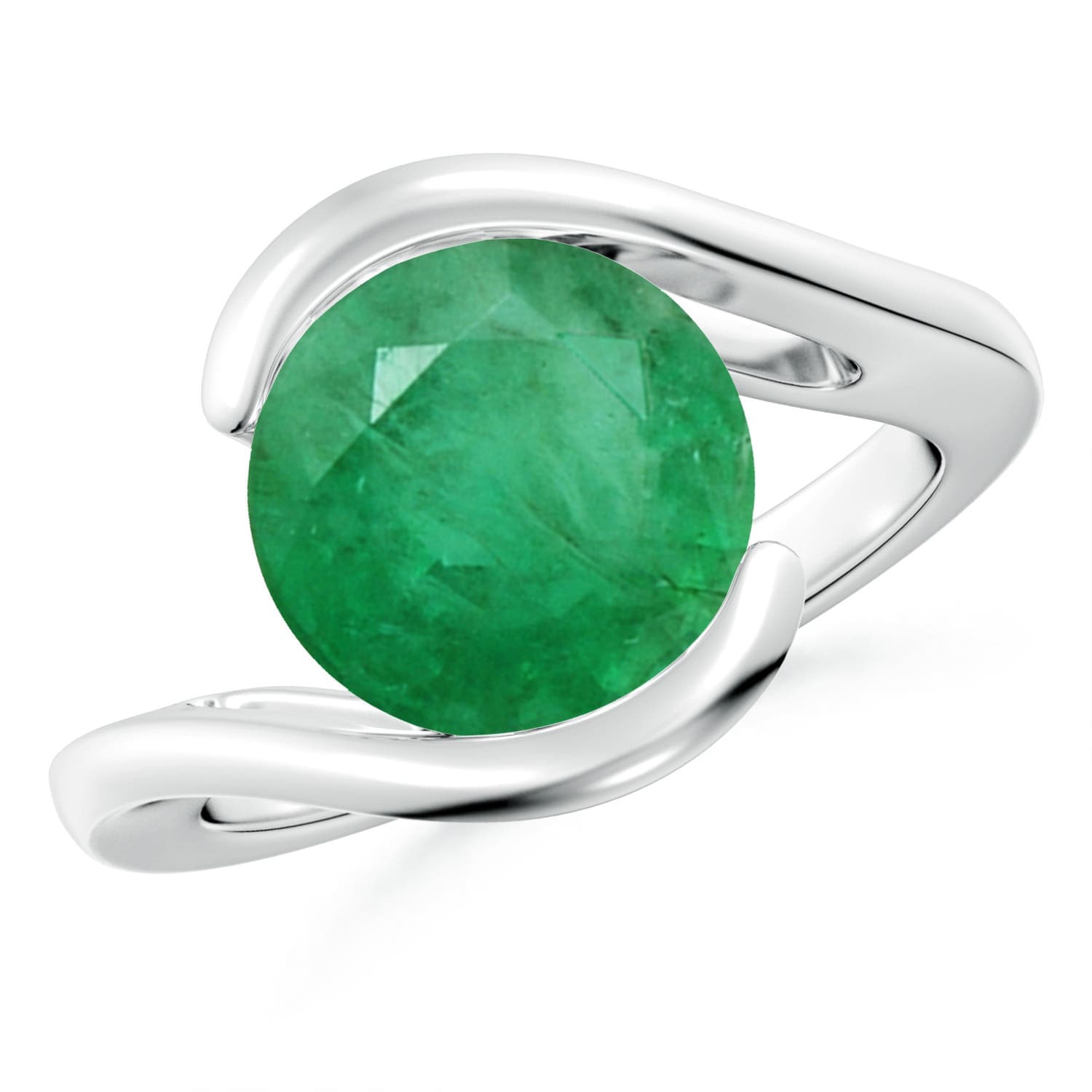 Semi Bezel-Set Solitaire Round Emerald Bypass Engagement Ring
