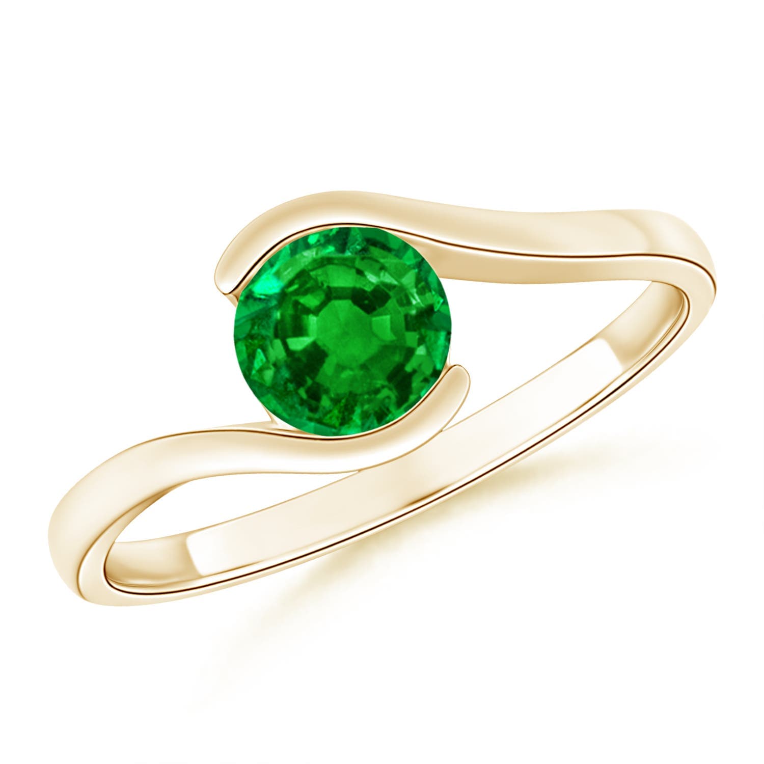 Semi Bezel-Set Solitaire Round Emerald Bypass Engagement Ring