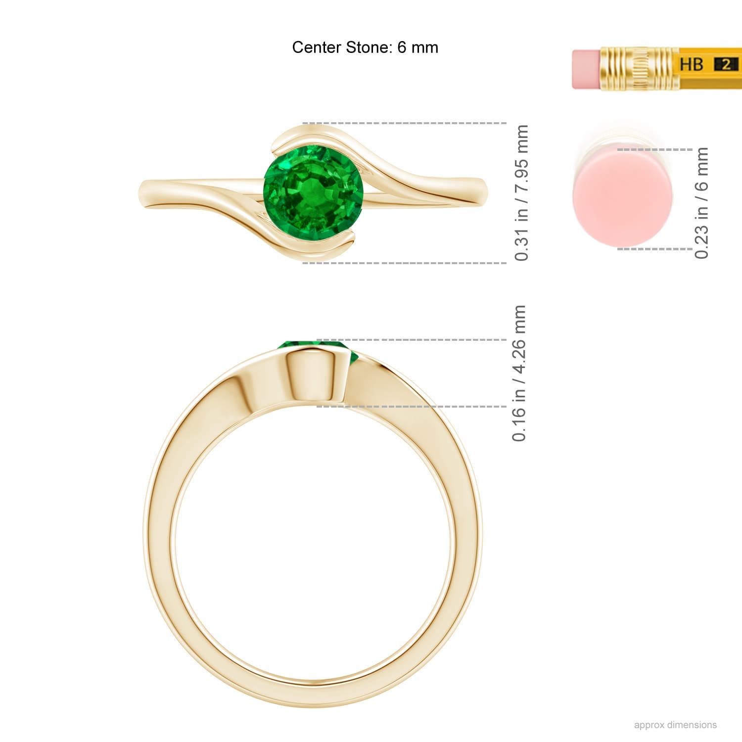 Semi Bezel-Set Solitaire Round Emerald Bypass Engagement Ring