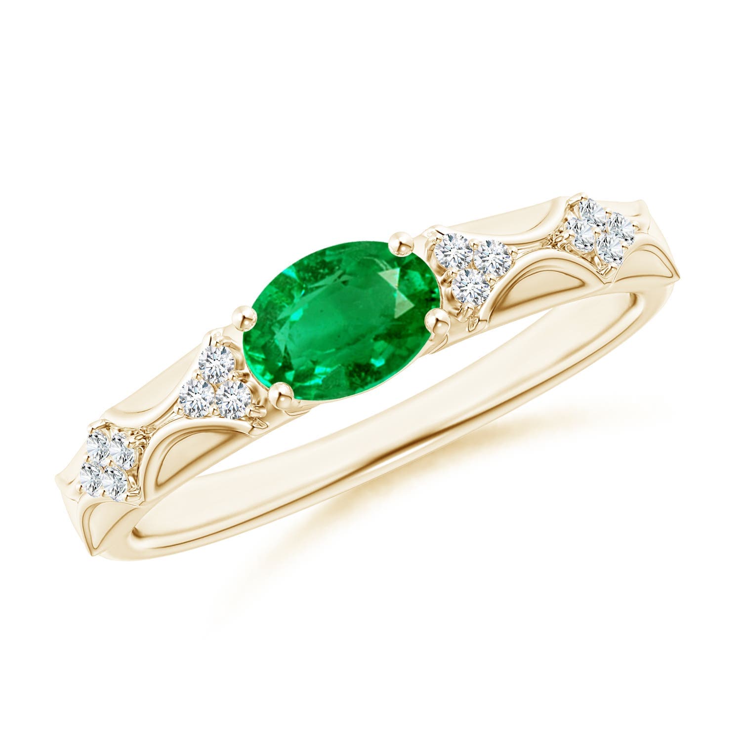 Oval Emerald Vintage Style Engagement Ring with Diamond Accents