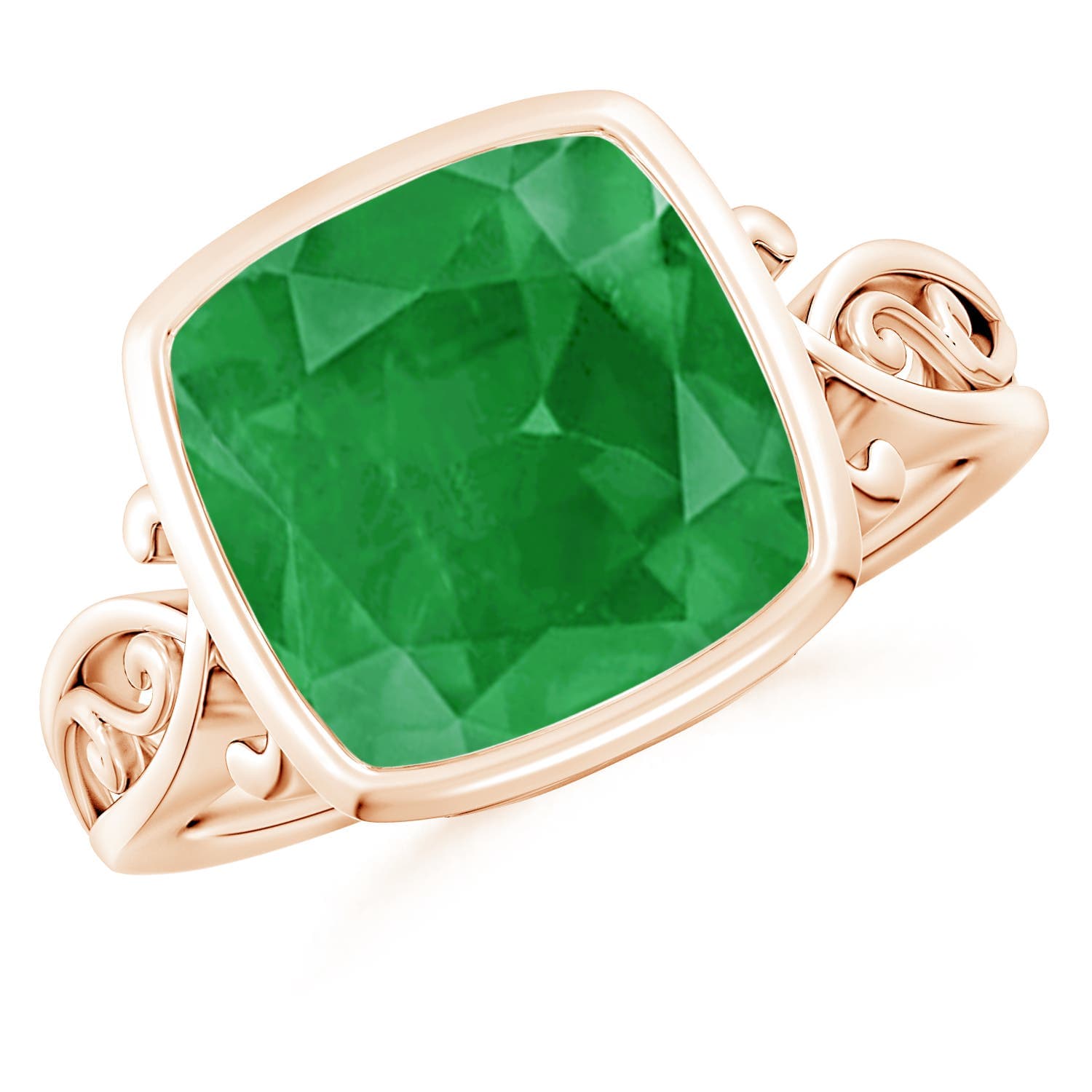 Vintage Style Cushion Emerald Solitaire Engagement Ring