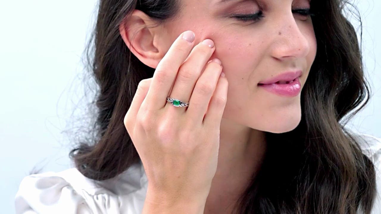Vintage Style Cushion Emerald Solitaire Engagement Ring