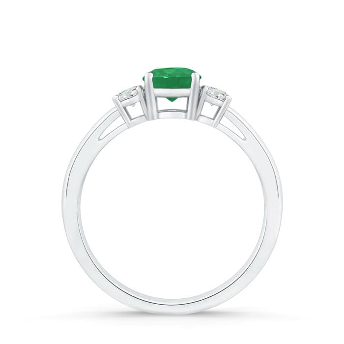 Round Emerald & Diamond Three Stone Engagement Ring