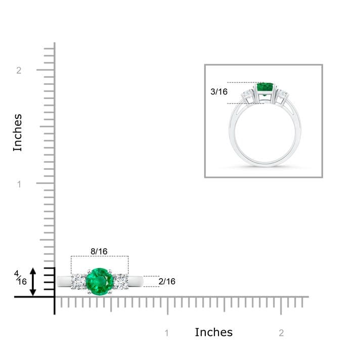 Round Emerald & Diamond Three Stone Engagement Ring