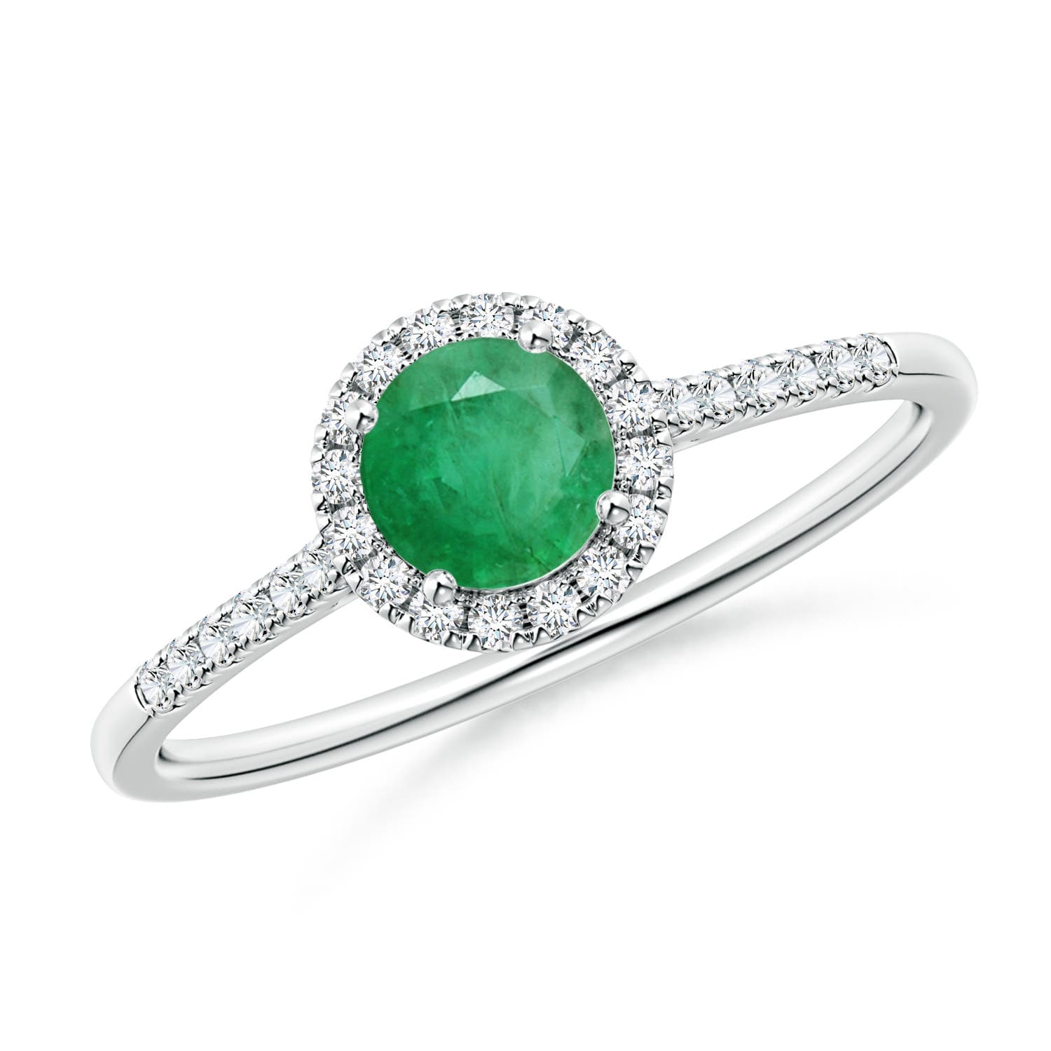 Round Emerald Halo Engagement Ring with Diamond Accents