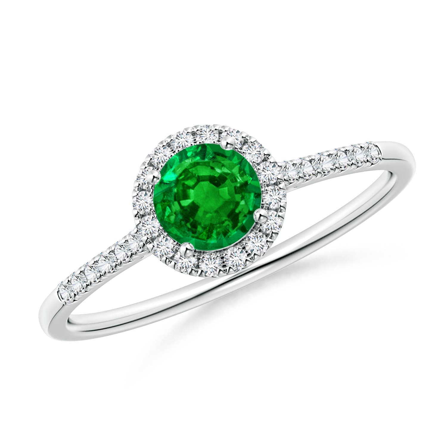 Round Emerald Halo Engagement Ring with Diamond Accents