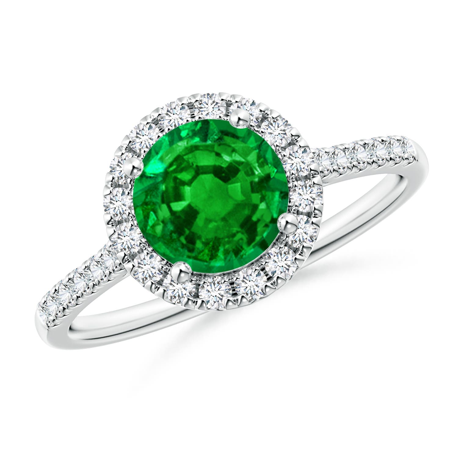 Round Emerald Halo Engagement Ring with Diamond Accents
