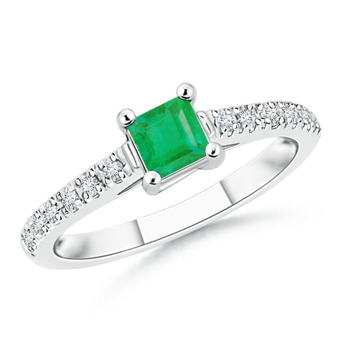Solitaire Square Emerald Ring with Diamond Accents