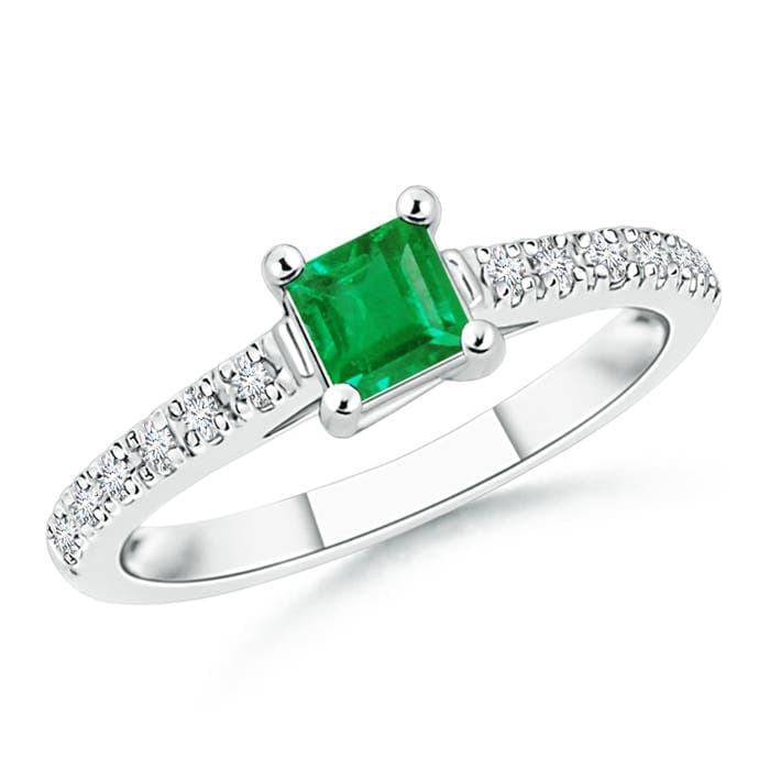 Solitaire Square Emerald Ring with Diamond Accents