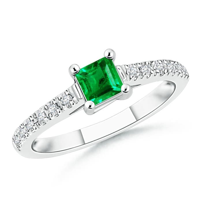 Solitaire Square Emerald Ring with Diamond Accents
