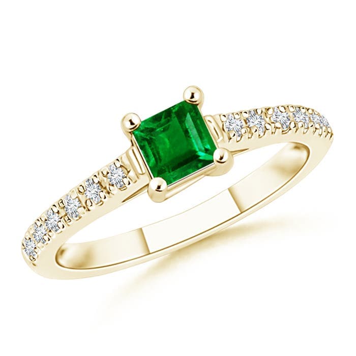 Solitaire Square Emerald Ring with Diamond Accents