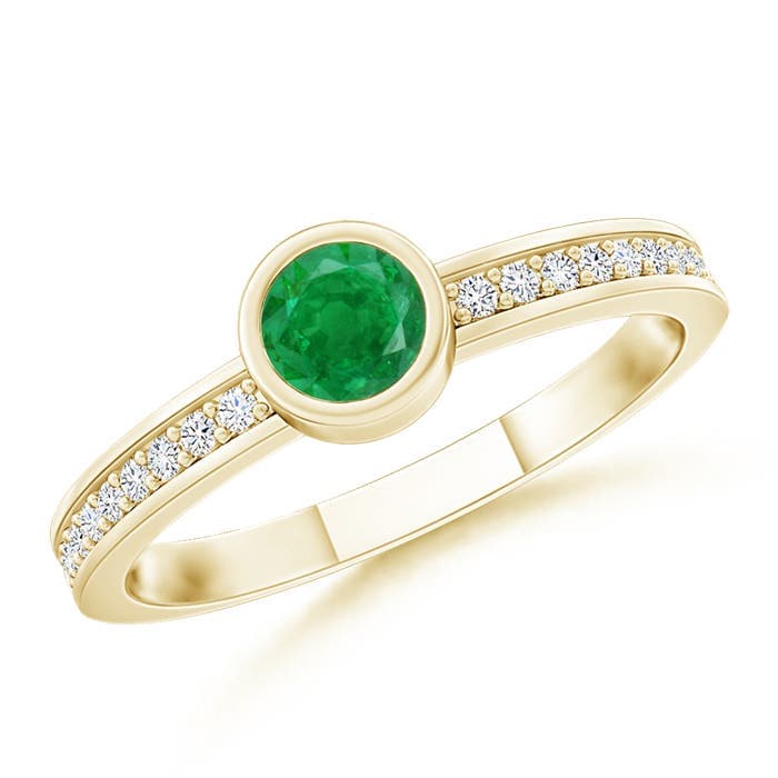Bezel Round Emerald Stackable Ring with Diamond Accents