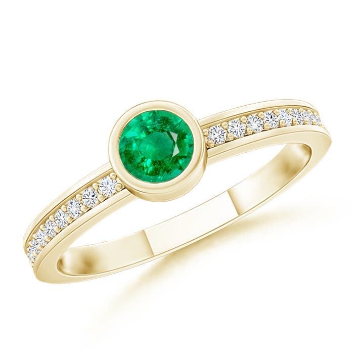 Bezel Round Emerald Stackable Ring with Diamond Accents