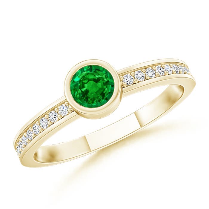 Bezel Round Emerald Stackable Ring with Diamond Accents