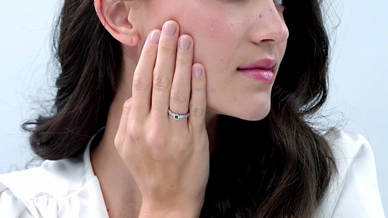 Bezel Round Emerald Stackable Ring with Diamond Accents