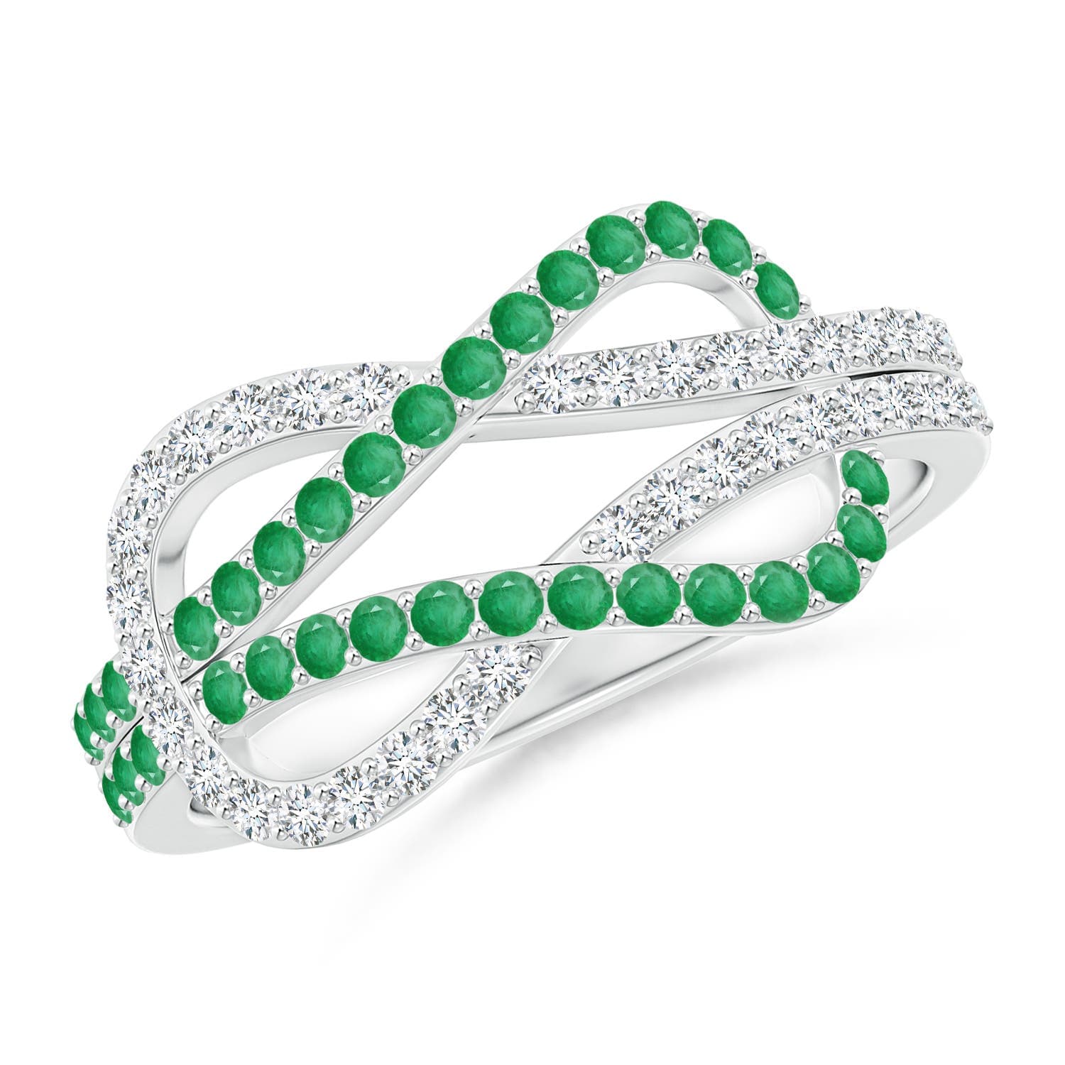 Encrusted Emerald and Diamond Infinity Knot Ring