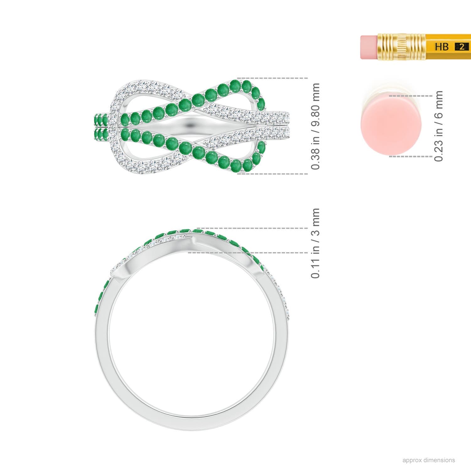 Encrusted Emerald and Diamond Infinity Knot Ring