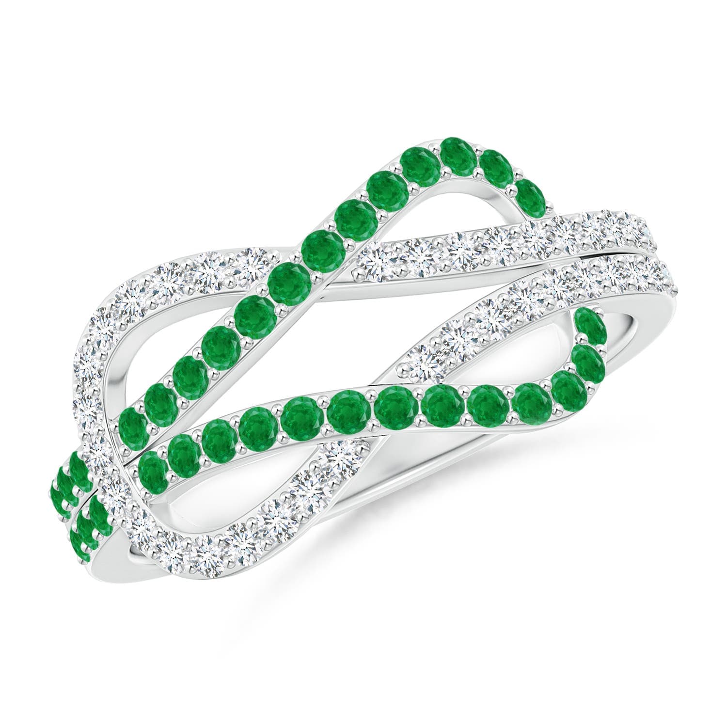 Encrusted Emerald and Diamond Infinity Knot Ring
