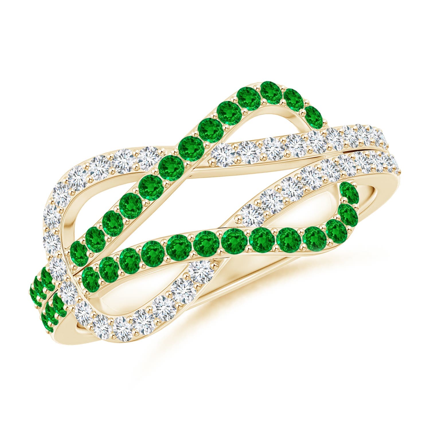Encrusted Emerald and Diamond Infinity Knot Ring