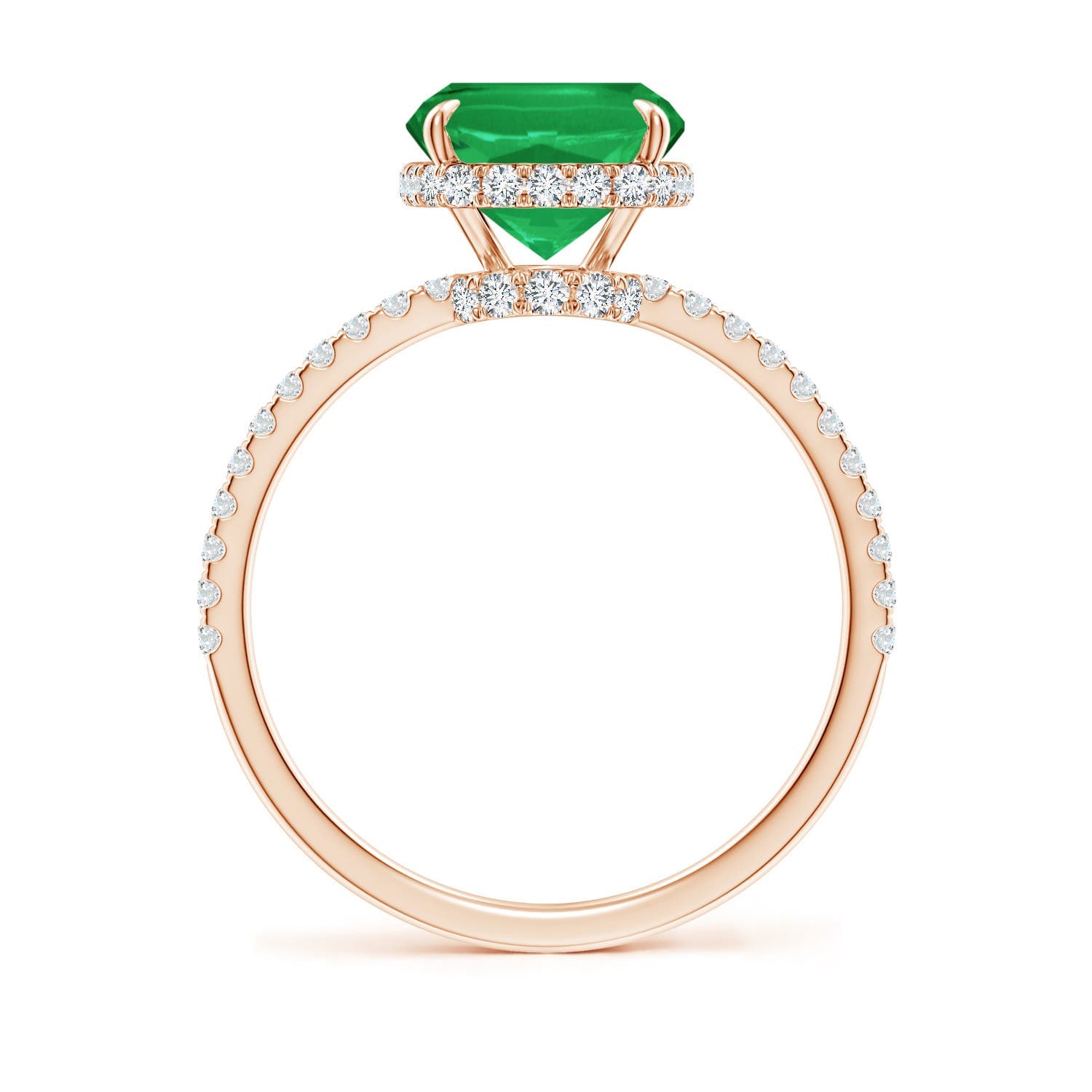 Thin Shank Cushion Emerald Engagement Ring with Diamond Accents
