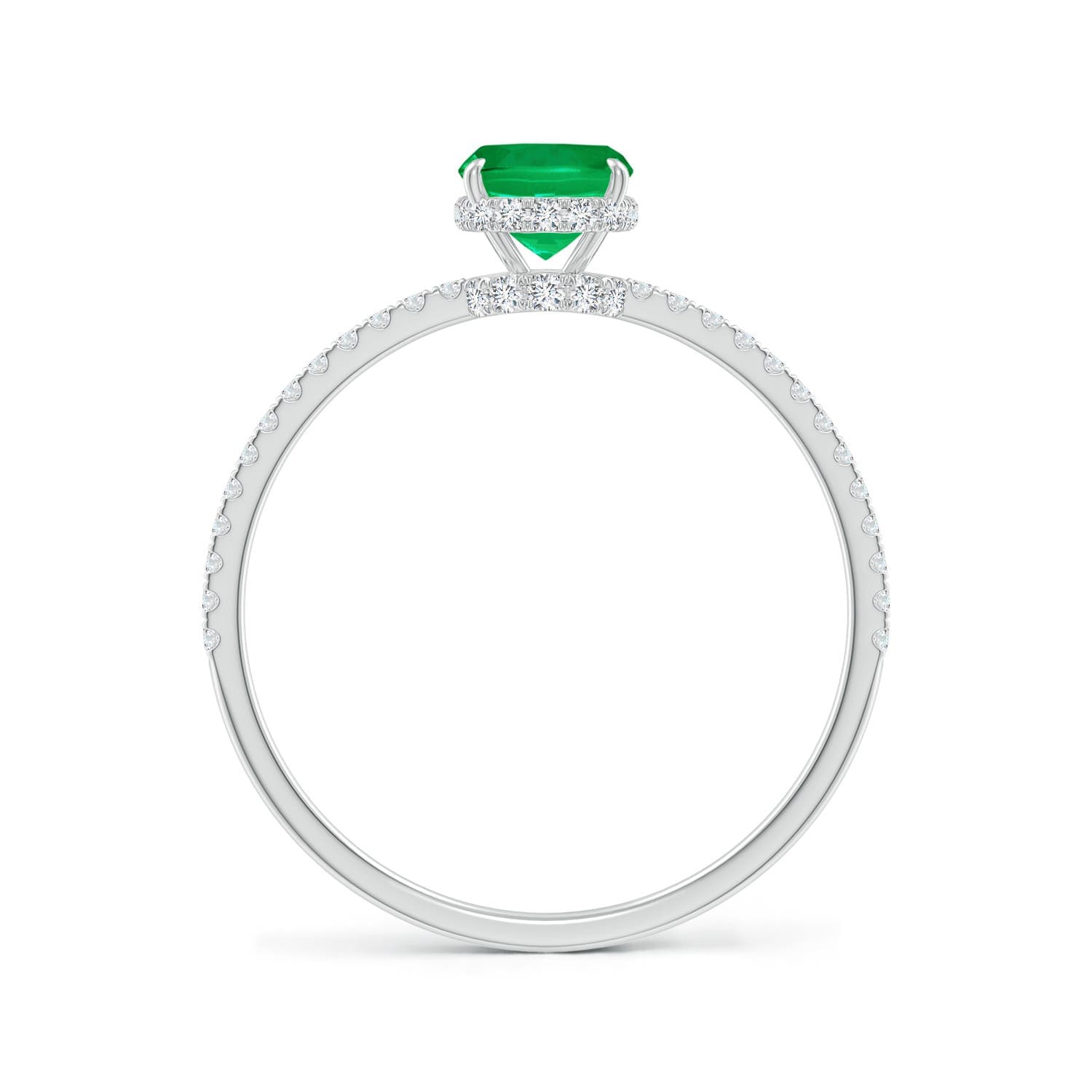 Thin Shank Cushion Emerald Engagement Ring with Diamond Accents