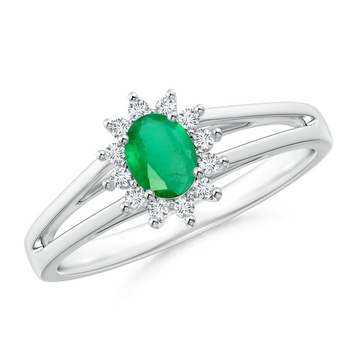 Princess Diana Inspired Emerald Halo Split Shank Engagement Ring