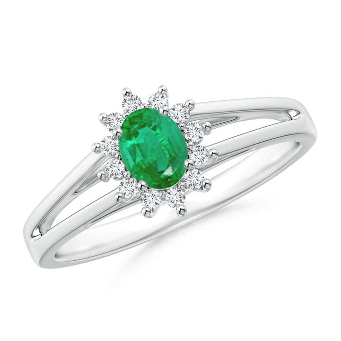 Princess Diana Inspired Emerald Halo Split Shank Engagement Ring