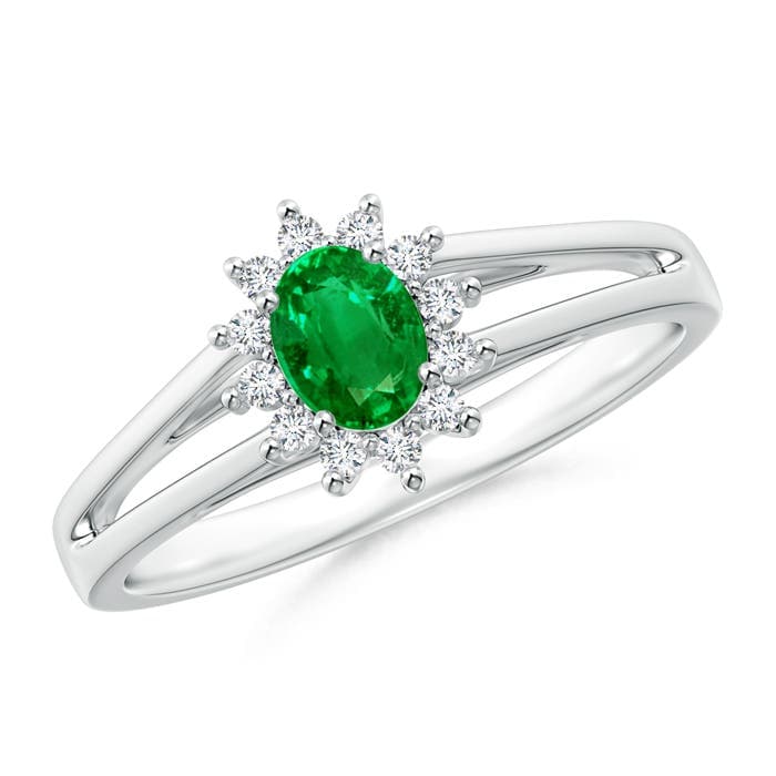 Princess Diana Inspired Emerald Halo Split Shank Engagement Ring