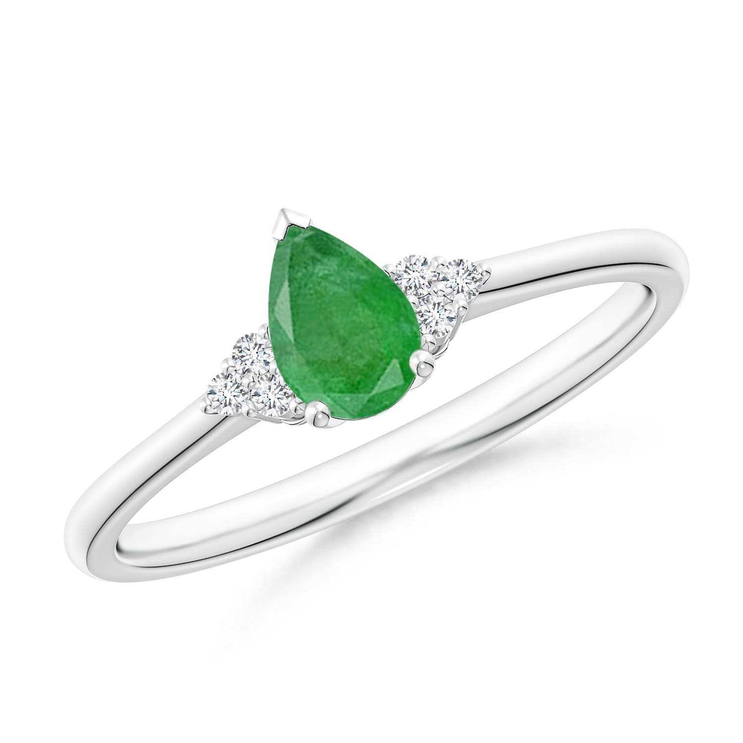 Pear Emerald Solitaire Engagement Ring with Trio Diamond Accents