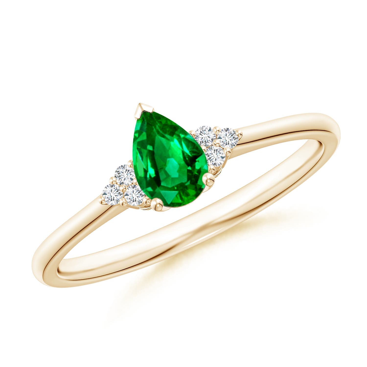 Pear Emerald Solitaire Engagement Ring with Trio Diamond Accents