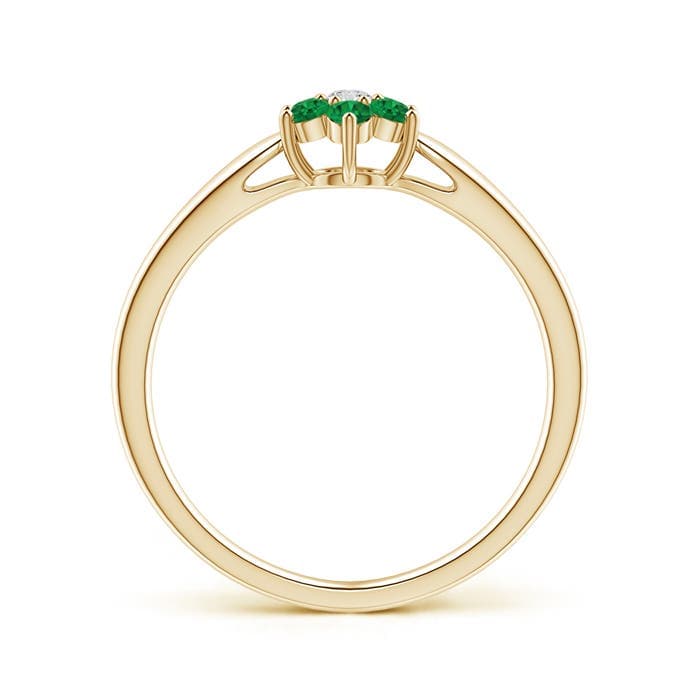 Classic Six Petal Emerald and Diamond Flower Ring