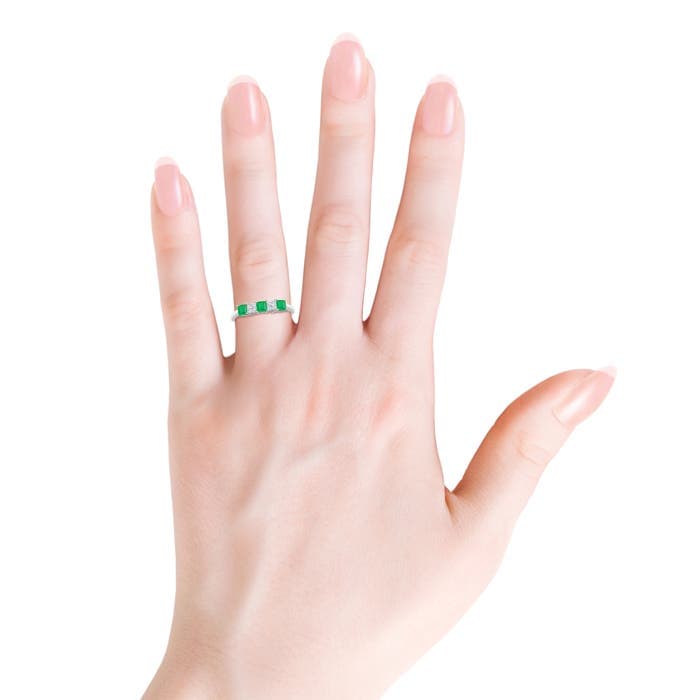 Diamond Cluster and Three Stone Square Emerald Ring