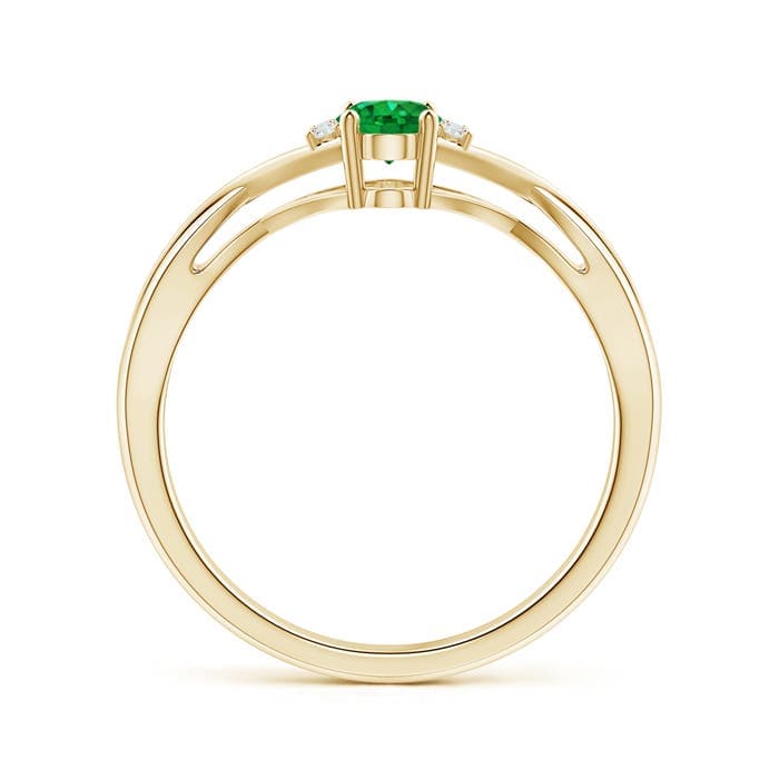 Oval Emerald Crossover Engagement Ring with Diamond Accents