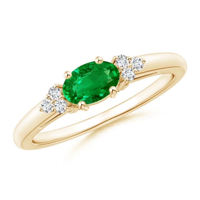 East-West Emerald Solitaire Ring with Diamonds