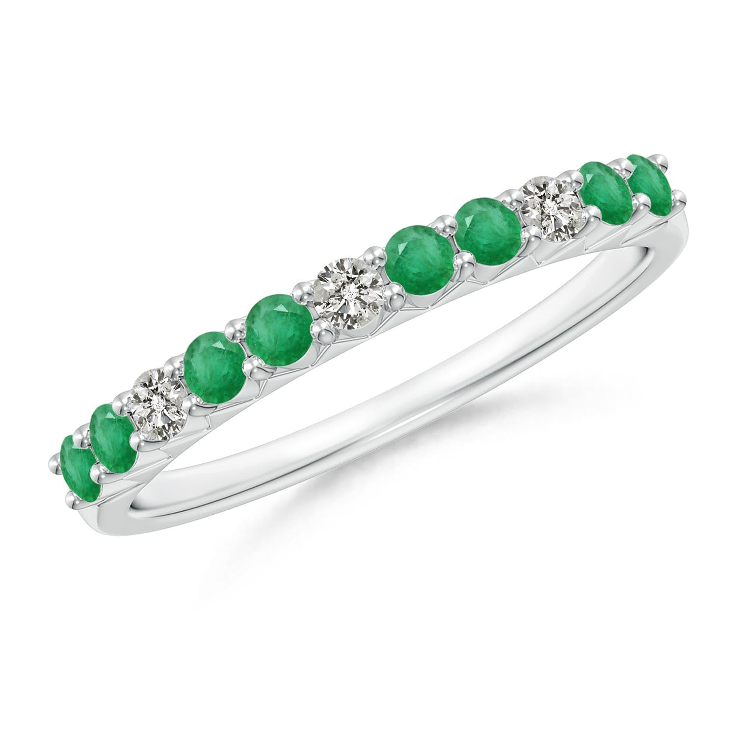 Round Emerald and Diamond Half Eternity Wedding Ring