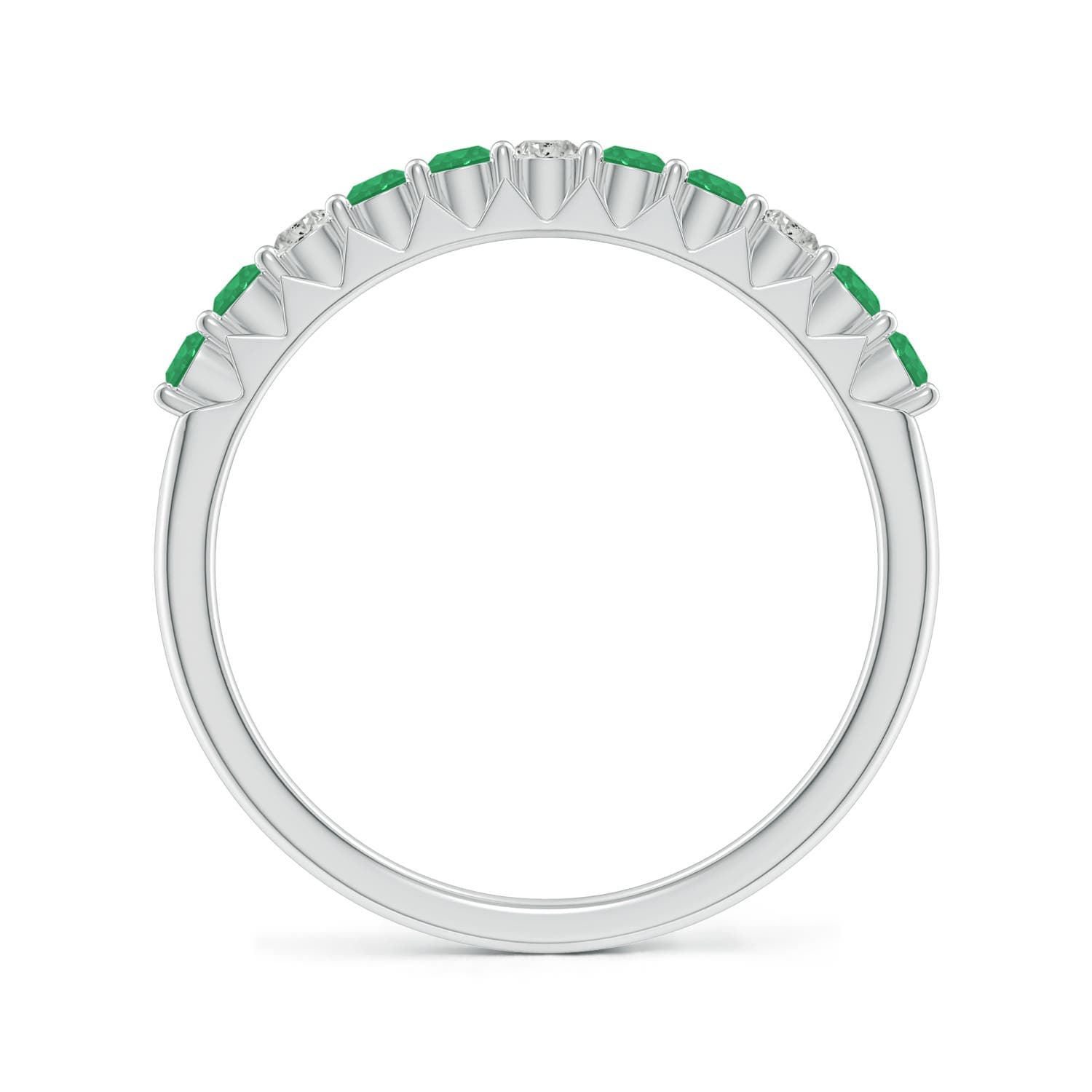 Round Emerald and Diamond Half Eternity Wedding Ring
