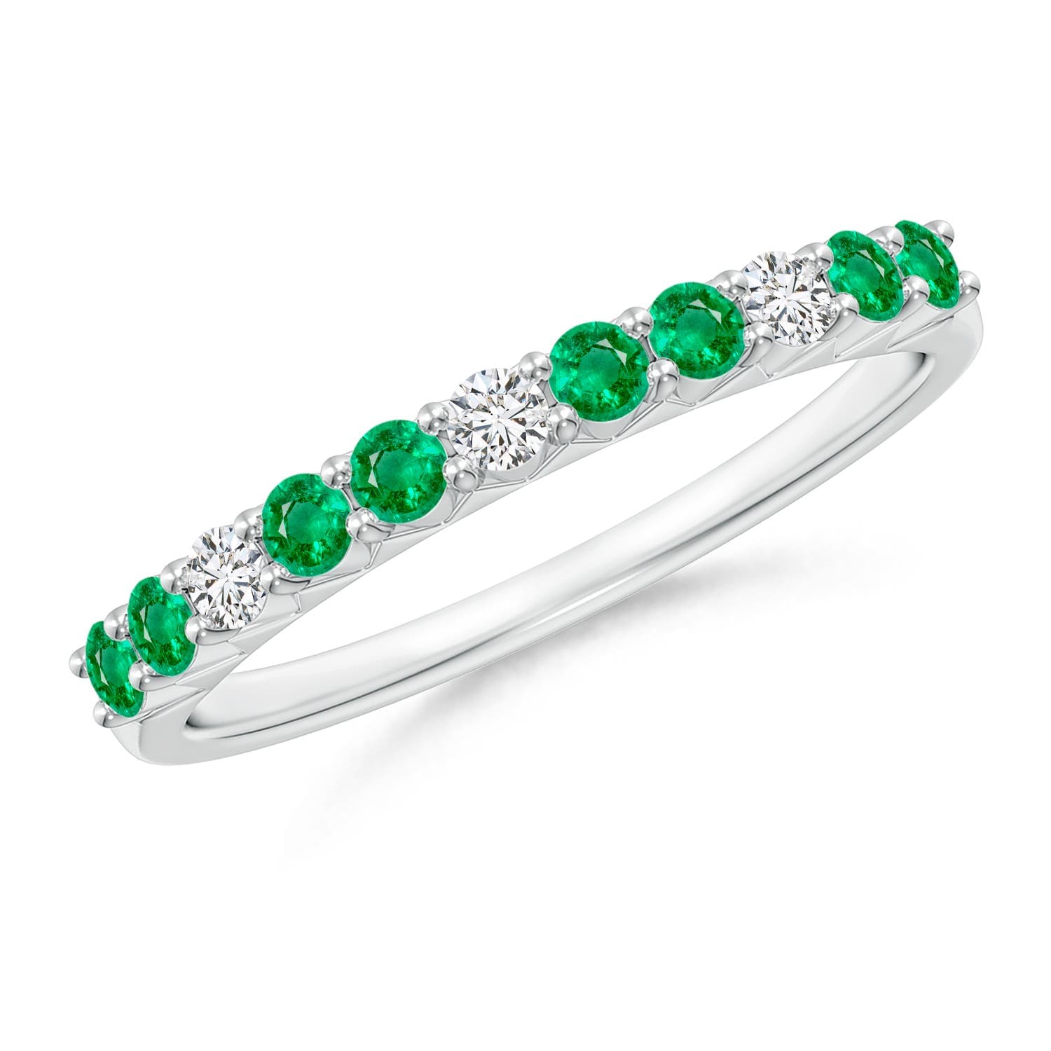 Round Emerald and Diamond Half Eternity Wedding Ring