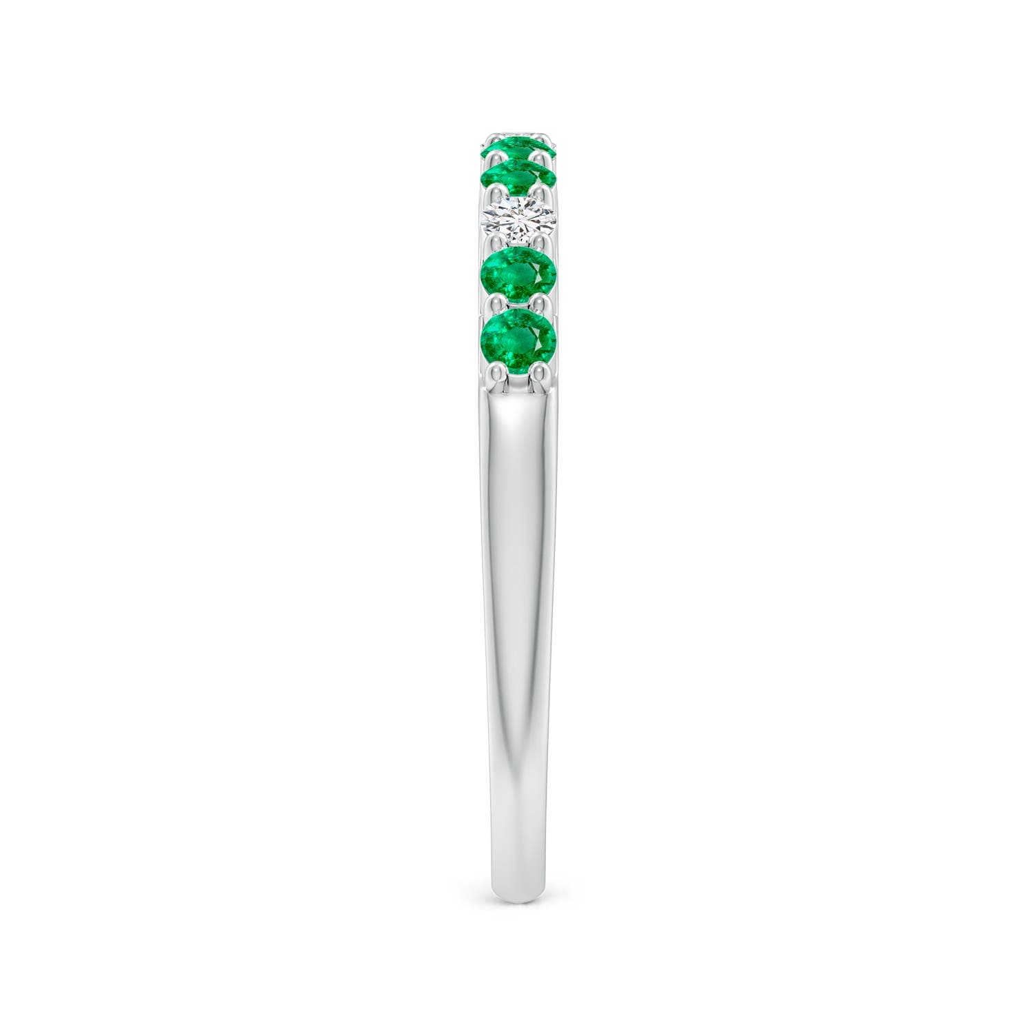 Round Emerald and Diamond Half Eternity Wedding Ring