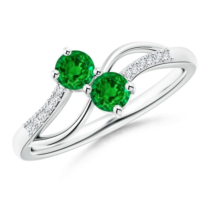 Classic Two Stone Emerald Bypass Split Shank Ring