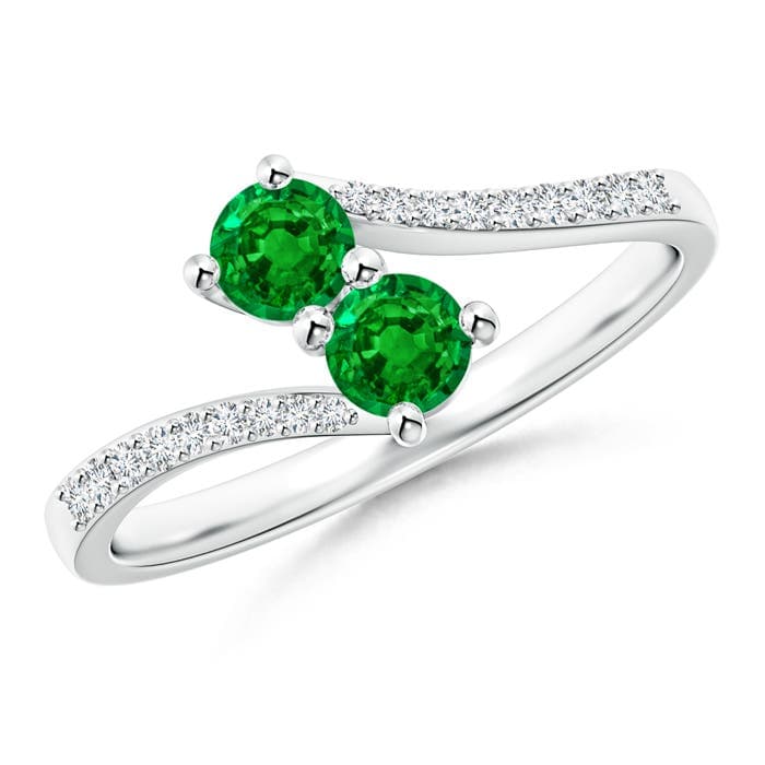 Two Stone Emerald Bypass Ring with Diamond Accents