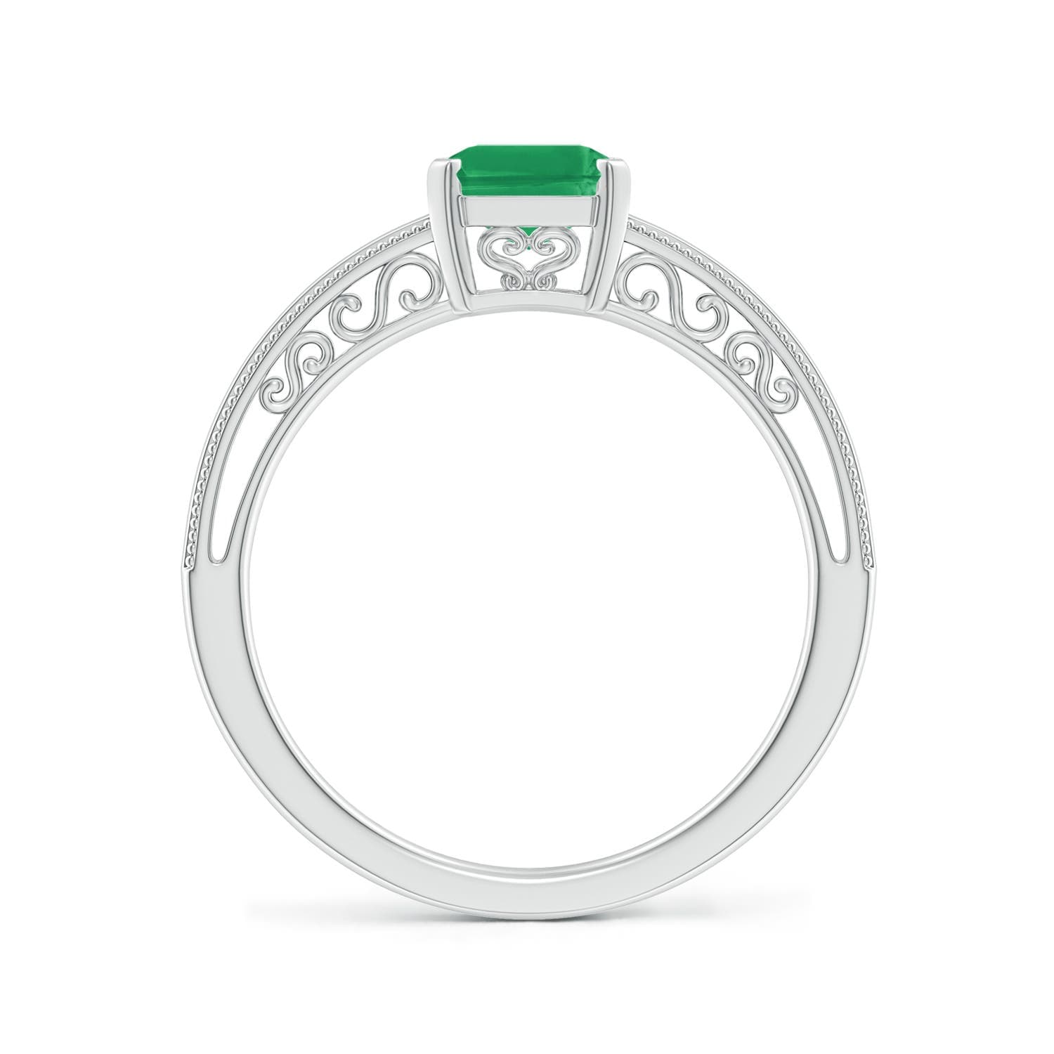Emerald Cut Emerald Solitaire Engagement Ring with Milgrain