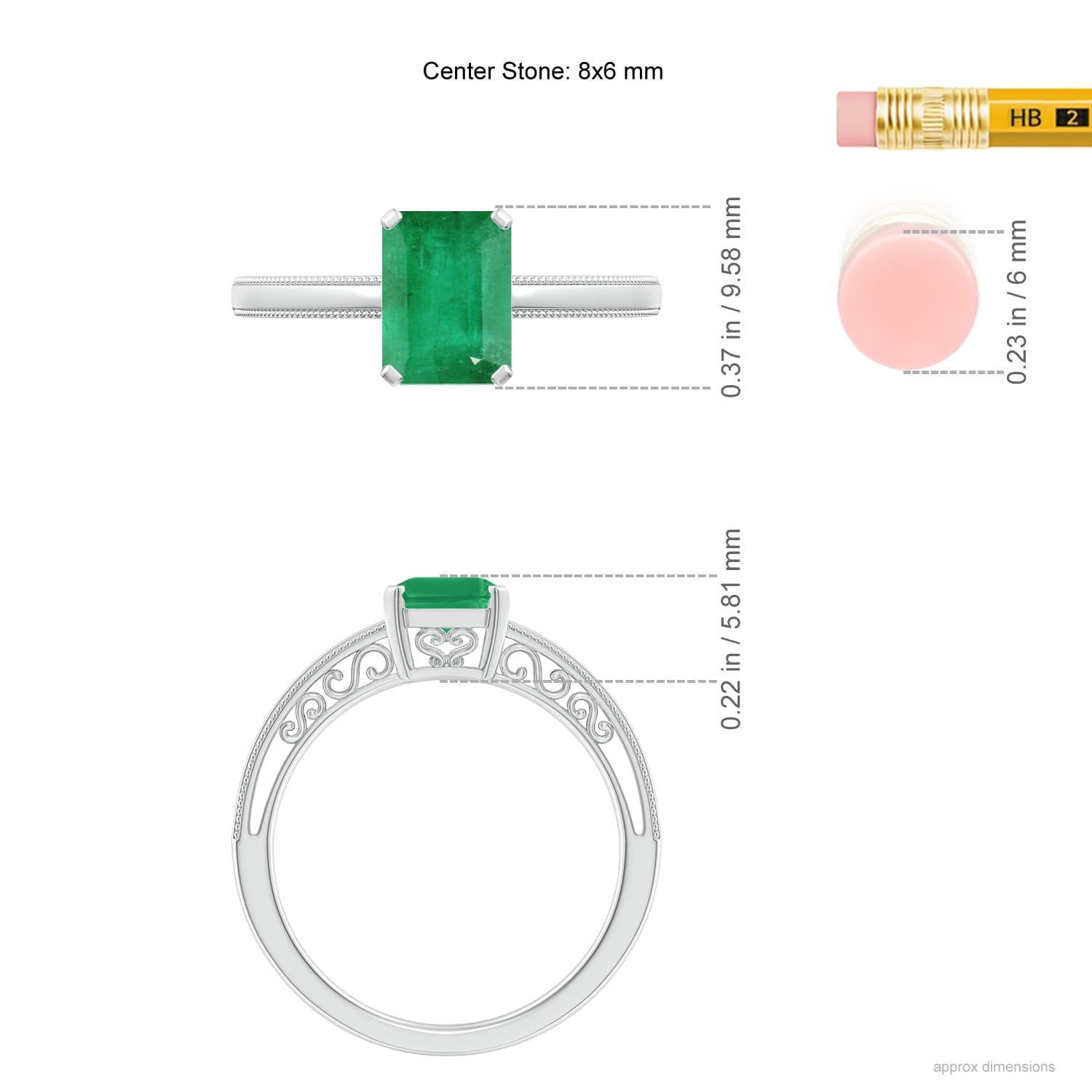 Emerald Cut Emerald Solitaire Engagement Ring with Milgrain