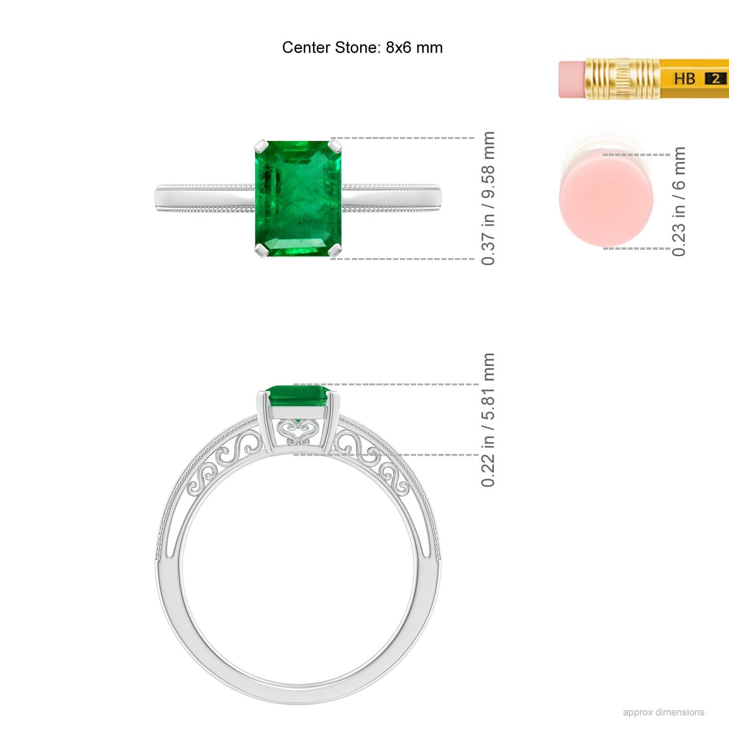 Emerald Cut Emerald Solitaire Engagement Ring with Milgrain