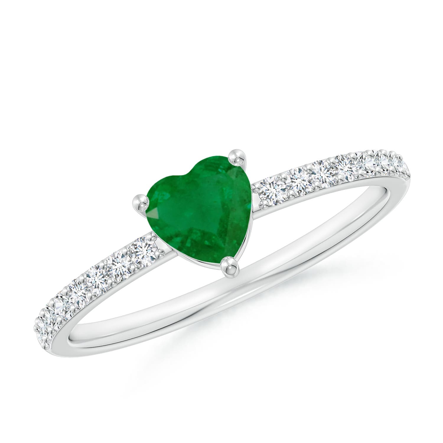 3-Prong-Set Heart Emerald Engagement Ring With Diamond Accents